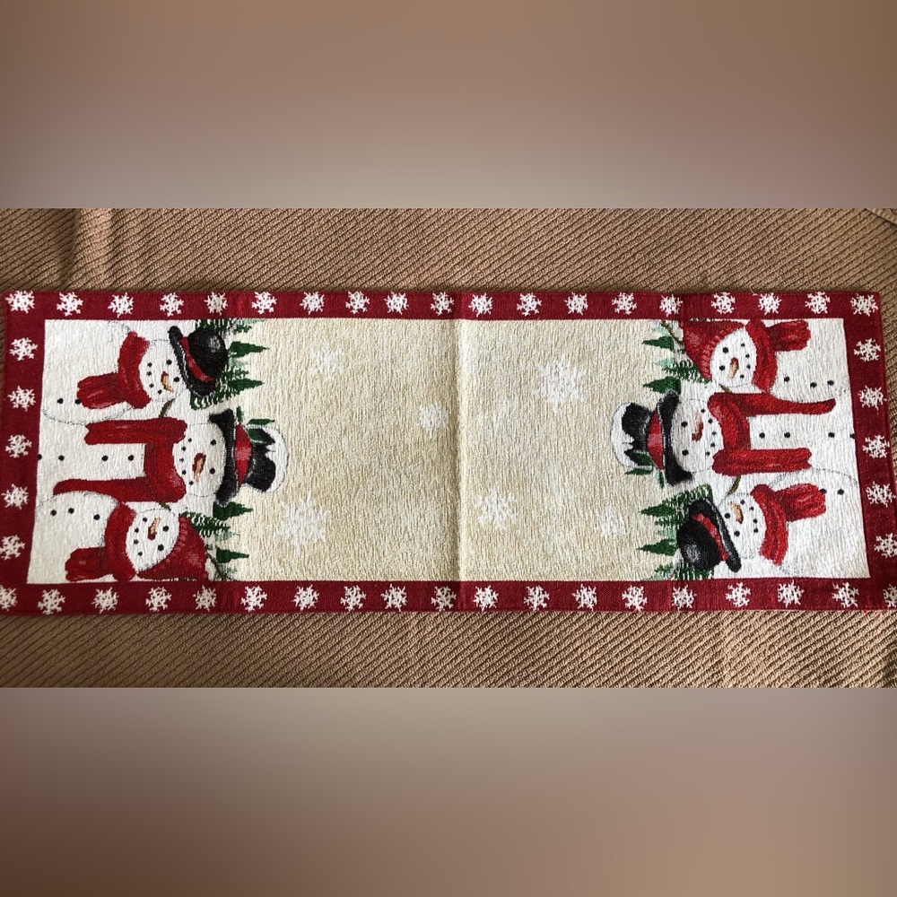 St. Nicholas Square Cheerful Snowman Holiday Table Runner - Red & White